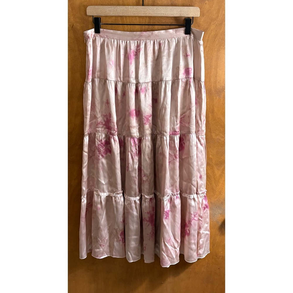 Pink Tie Dye 100% Silk Tiered Maxi Skirt Coquette Formal Cottagecore Fairy Y2K 6